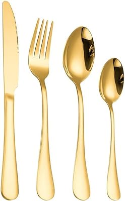 Utensílios Cozinha Conjunto Jogo De Talheres Dourado 24 Peças Inox  