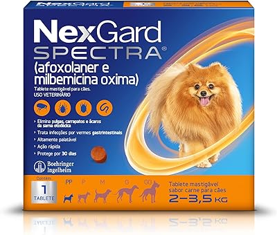 NexGard Spectra Antipulgas e Carrapatos e Vermífugo para Cães de 2 a 3,5kg  