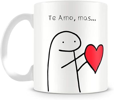 Caneca meme boneco palito te amo mas.  