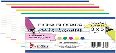 Ficha Pautada, Tamoio, 3x5, Bordas Coloridas, 7,6x12,7 cm, 50 Folhas  