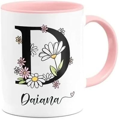 Caneca Personalizada Rosa Com Inicial + Nome - Todos Nomes  