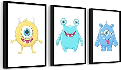 Kit 3 Quadros Monstrinhos Baby Mike Wazowski James 20x30 cm (20x30, Moldura Branca)  