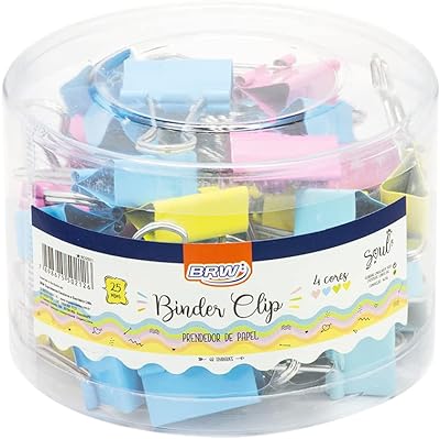 Prendedor de Papel Binder Clip 25mm Colorido Pastel com 48 Unidades, BRW  