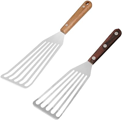 Garneck 2 Pcs Slotted Turner Spatula Aço Inoxidável Baçante Flipping Fritar Spatula Com Punho Ergonômico Comida Torneira Ferramenta para Restaurante Home  