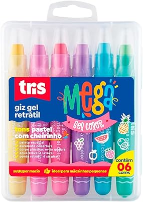 Giz  Retrátil Mega Gel Color Pastel - 6 Cores - Tris 