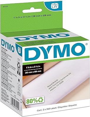 Etiq Papel P/Imp.Dymo Lw 2.8Cmx8.9Cm com 350 Etiq.Cx/2 Rolos, 30252, N/A  