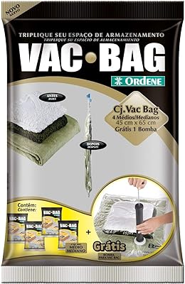 Conjunto de Saco a Vácuo para Armazenamento, Vac Bag, Contém 4 Sacos Médios (45 cmx65 cm) + Bomba Plástica, Ordene.  
