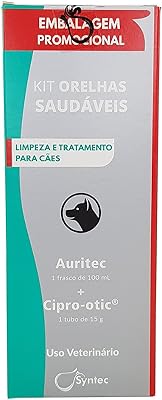 Kit Otológico Syntec Auritec 100 ml + Cipro Otic 15 g para Cães e Gatos  