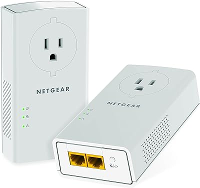 NETGEAR Kit adaptador Powerline, plugue de parede 2000 Mbps, 2 portas Gigabit Ethernet com passagem + saída extra (PLP2000-100PAS)  