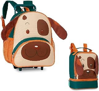 Kit Mochila Rodinha "13" e Lancheira Pets Cachorro Marrom Clio  