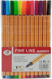 Caneta Hidrográfica Fineliner Ponta Fina 0.4 mm Kit 12 Cores - Corpo Amarelo  