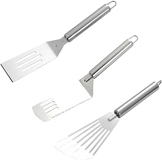 Hemoton Conjunto de 3 espátulas para bifes, espátula de peixe, aço inoxidável, clipe para churrasco, grampo para fritar, peixe, carne, ovos, panquecas  