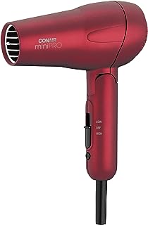 Conair MiniPRO Secador de cabelo de cerâmica turmalina para viagem com alça dobrável, vermelho  