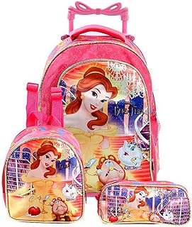 Kit Mochila de Rodinhas Infantil A Bela e a Fera + Lancheira Térmica e Estojo  