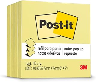 Post-it, 3M, Bloco de Notas Adesivas,76 mm x 76 mm, Amarela - 100 folhas, Amarelo  