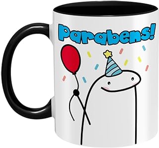 Caneca De Aniversario Flork Meme 325 Ml Presente Com Caixinha (Alça Preta)  