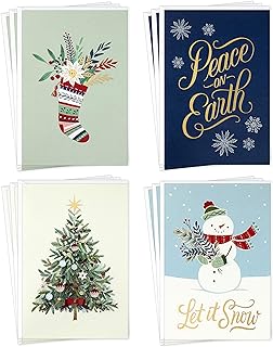 Hallmark Caixa de cartões de Natal sortidos, Let it Snow (4 desenhos, 12 cartões e envelopes)  