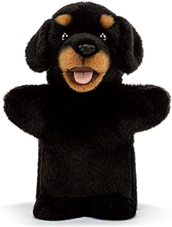 DEMDACO Animalcraft Black and Brown 11 Inch Stuffed Plush Puppet Burt The Rottweiler Dog  