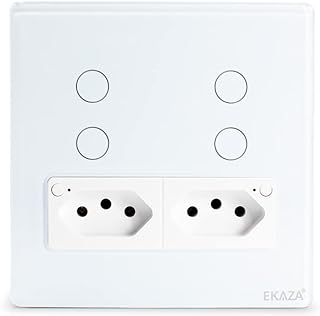 EKAZA Interruptor 4 botões + 2 tomadas 4X4,WIFI, Branco - EKAT-T3075-W  