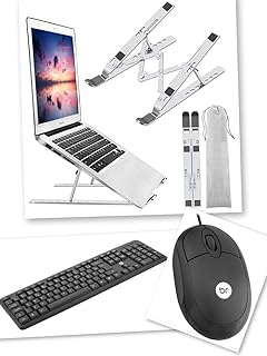 Conjunto/Kit Teclado e Mouse com Fio + Suporte Notebook Ergonômico Ajustável  